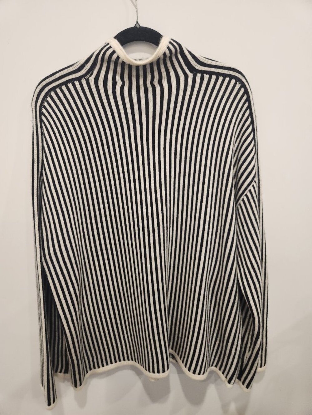 AWET New York Striped Ribbed Mock Neck Sweater Oversized Knit Black White L